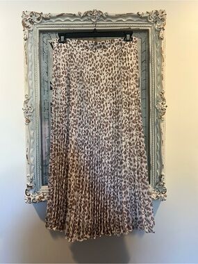 WD.NY Pleated Leopard Midi Skirt - Taupe and White